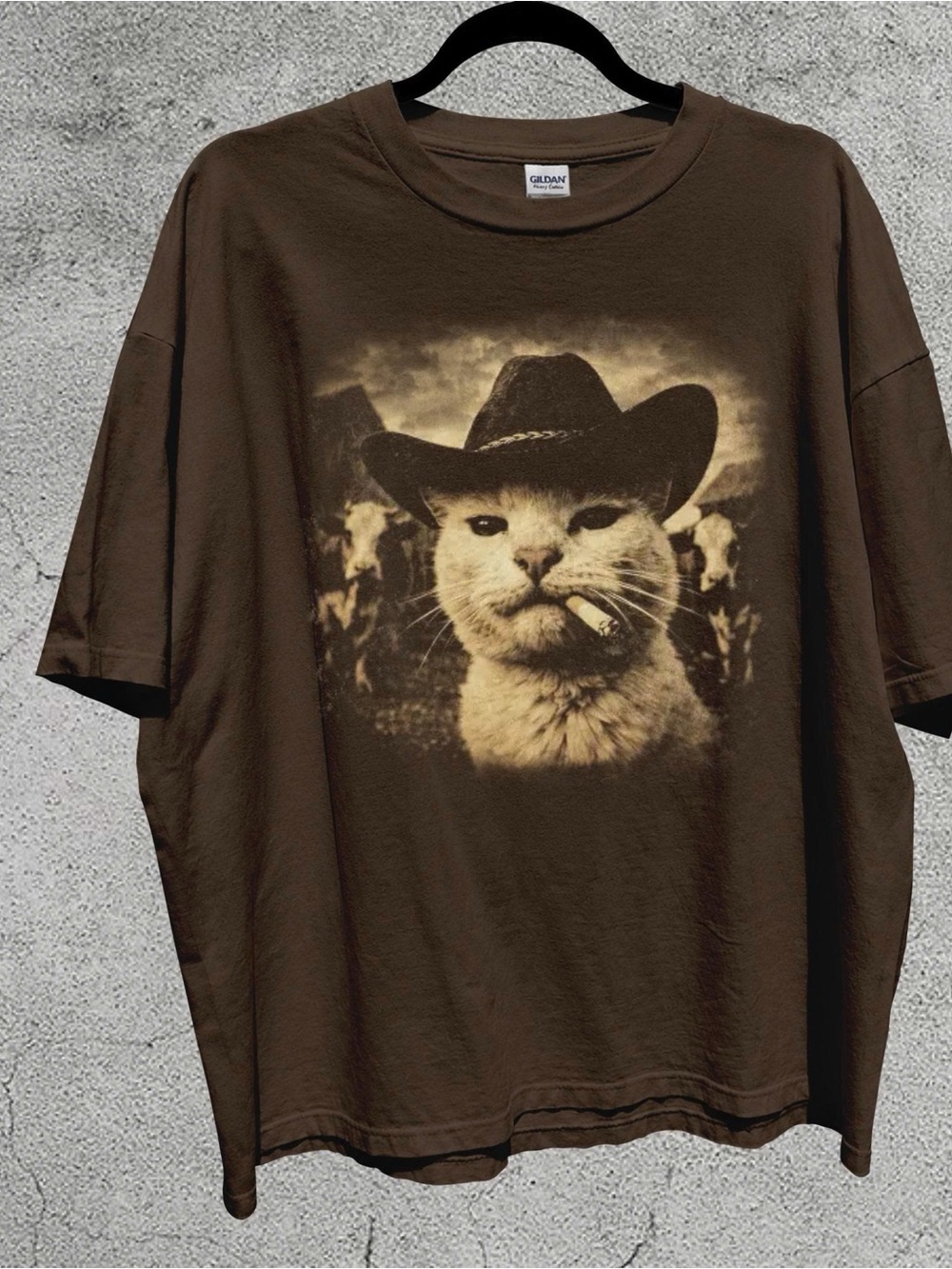 Gildan Brown Cat Cowboy Graphic Tee